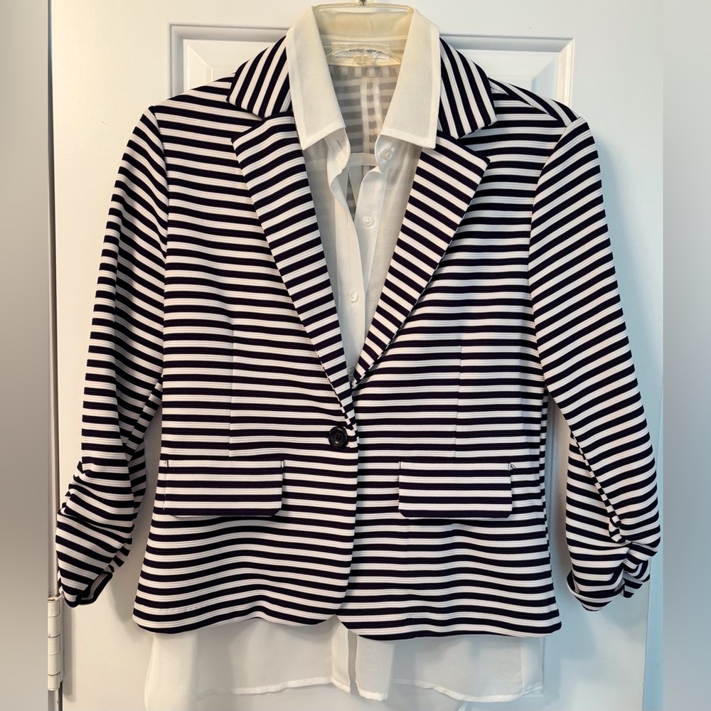 Striped Navy & White Women's Blazer Jacket